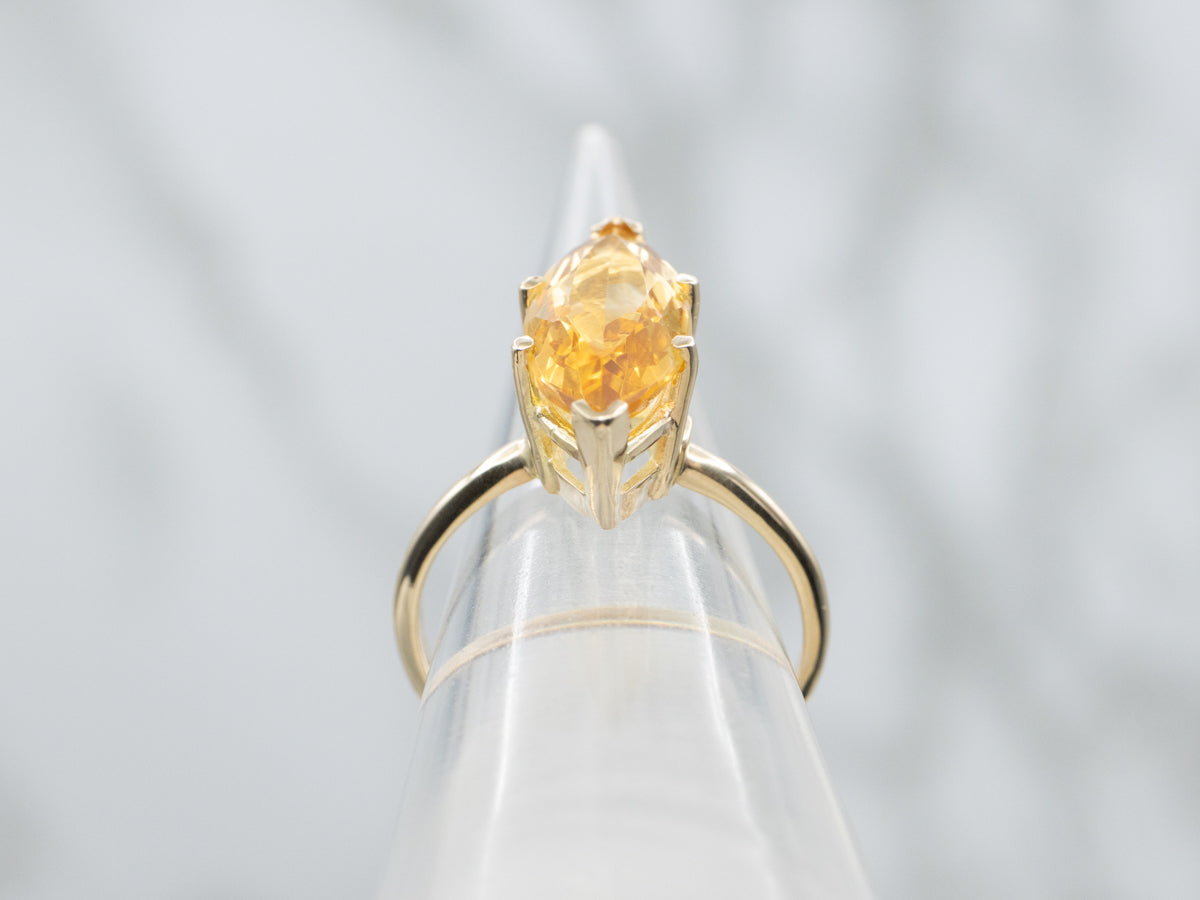 Marquise-Cut Citrine Yellow Gold Solitaire Ring