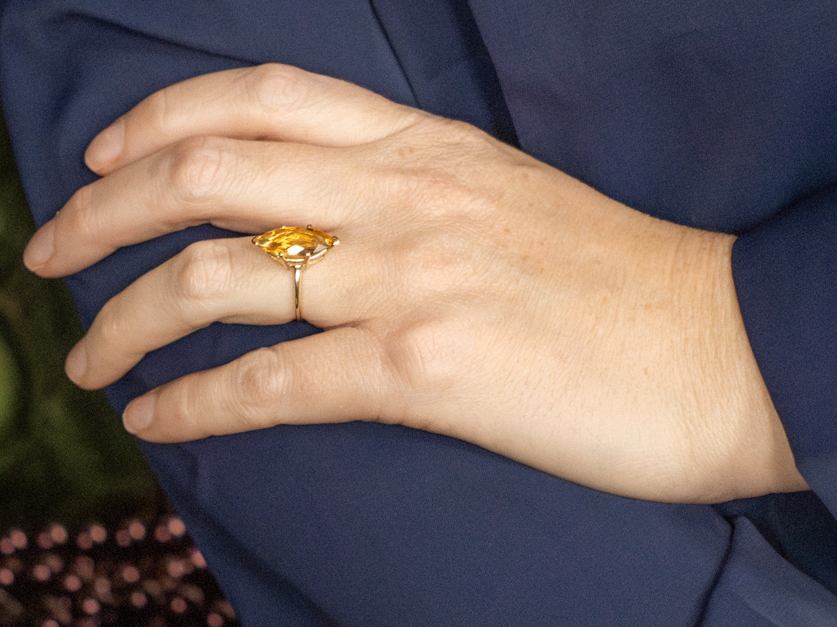 Marquise-Cut Citrine Yellow Gold Solitaire Ring