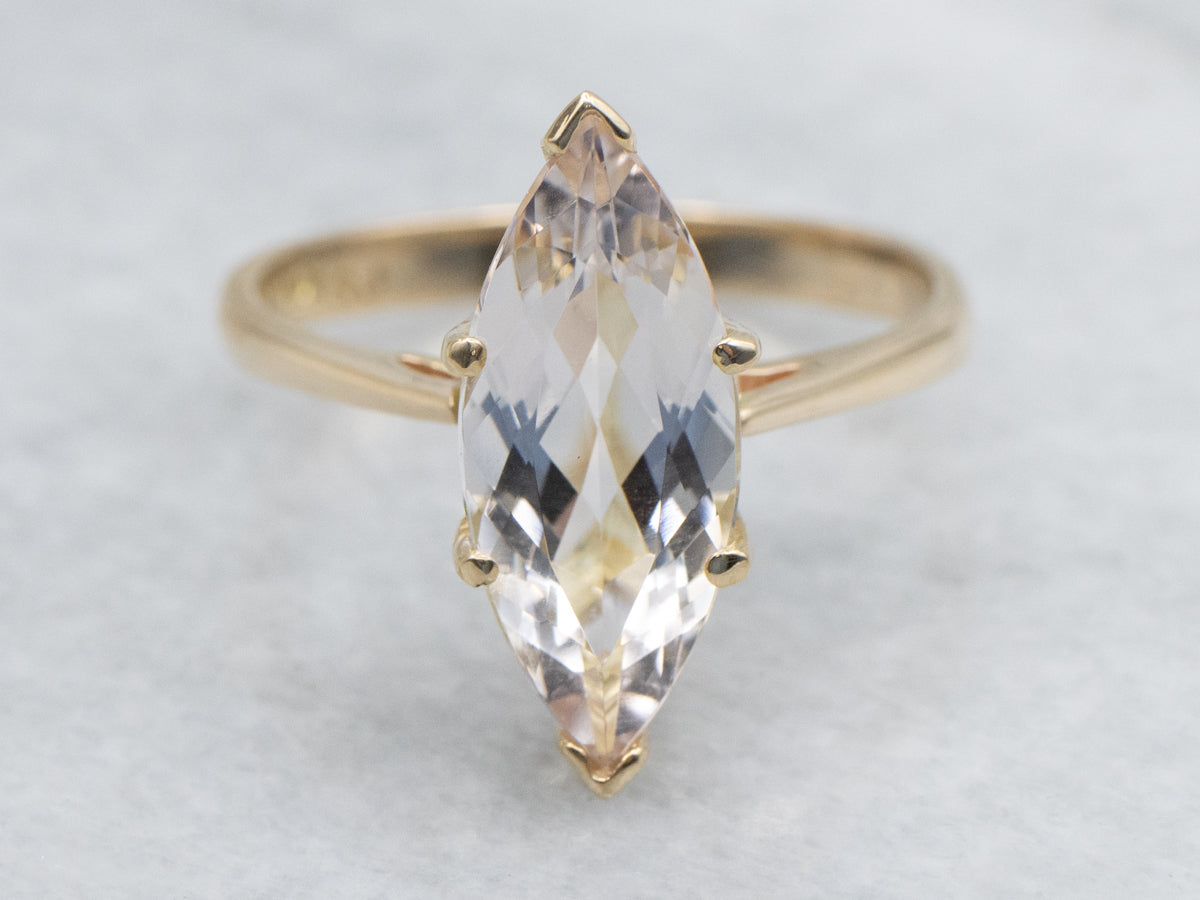 Marquise-Cut Morganite Yellow Gold Solitaire Ring