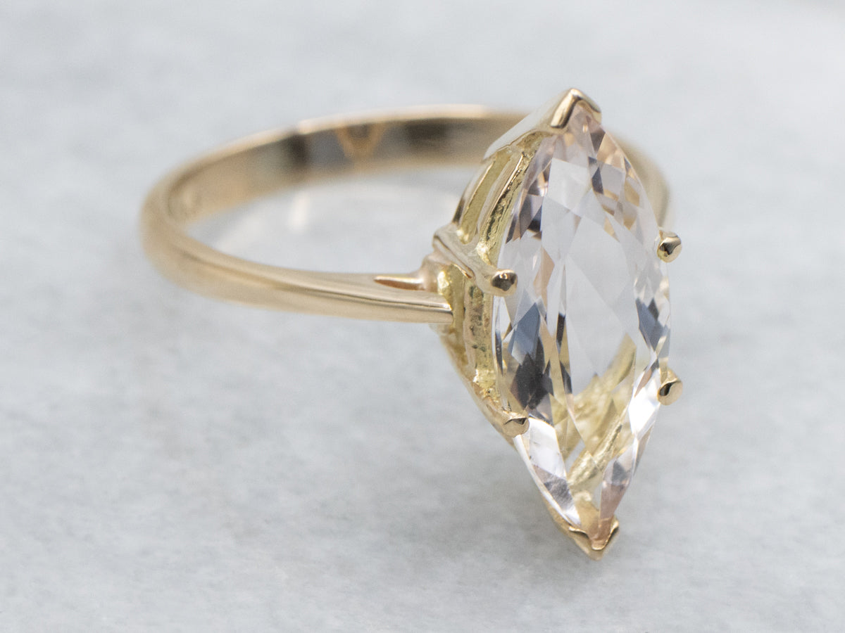 Marquise-Cut Morganite Yellow Gold Solitaire Ring