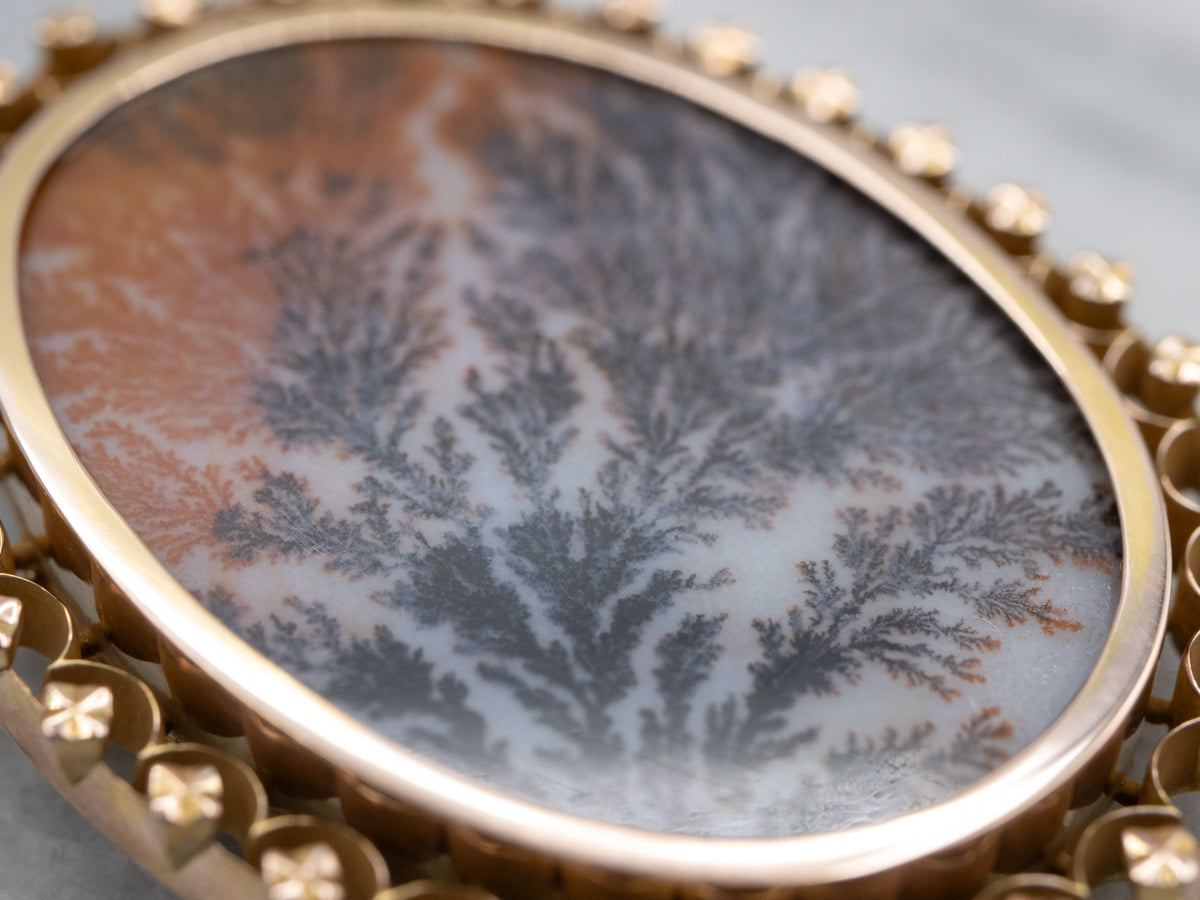 Dendritic Agate Vintage Gold Brooch or Pendant
