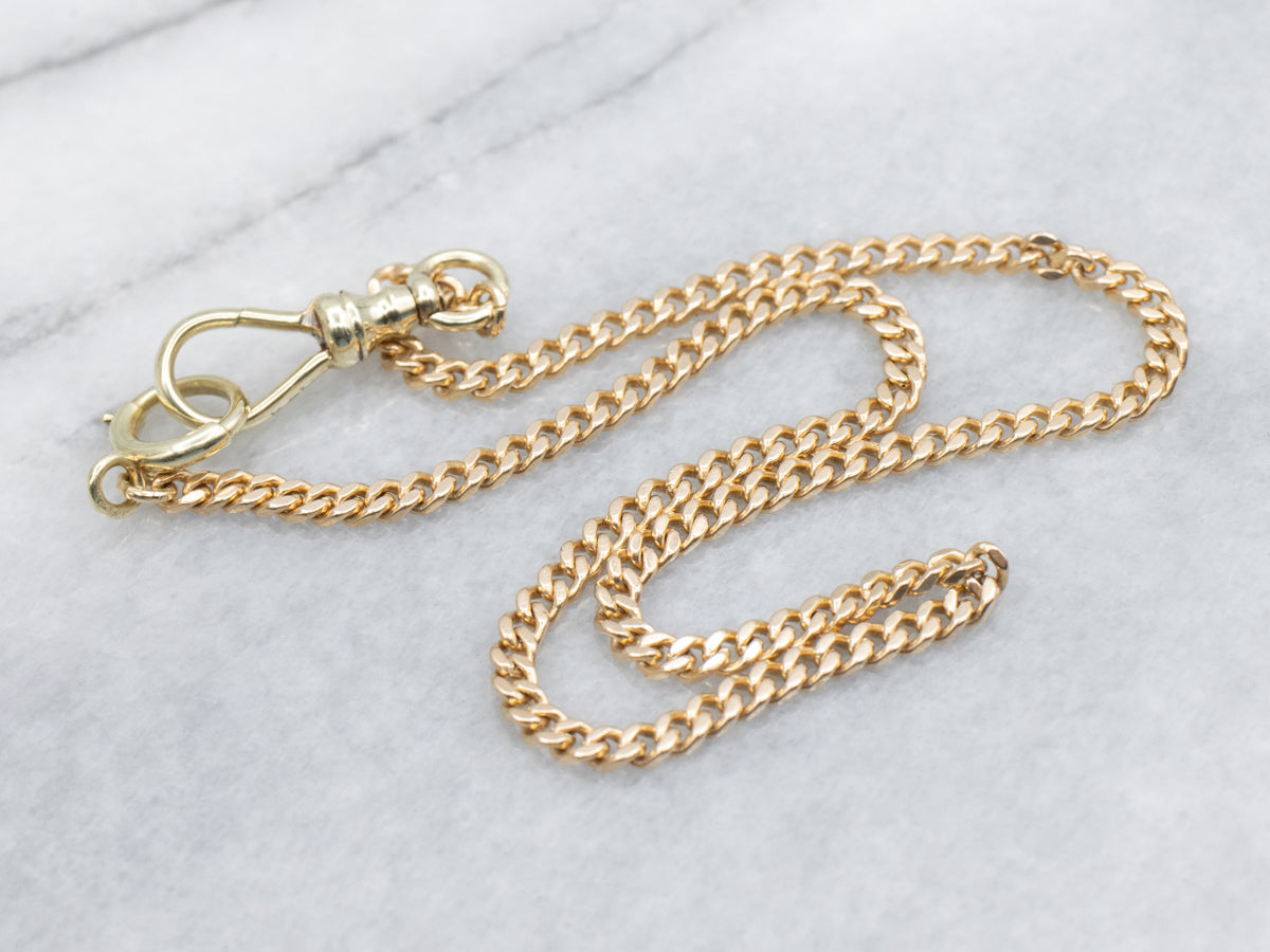 Vintage Gold Curb Link Pocket Watch Chain with Dog Clip Clasp