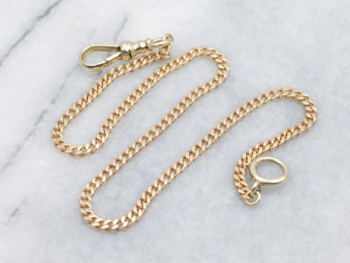 Vintage Gold Curb Link Pocket Watch Chain with Dog Clip Clasp