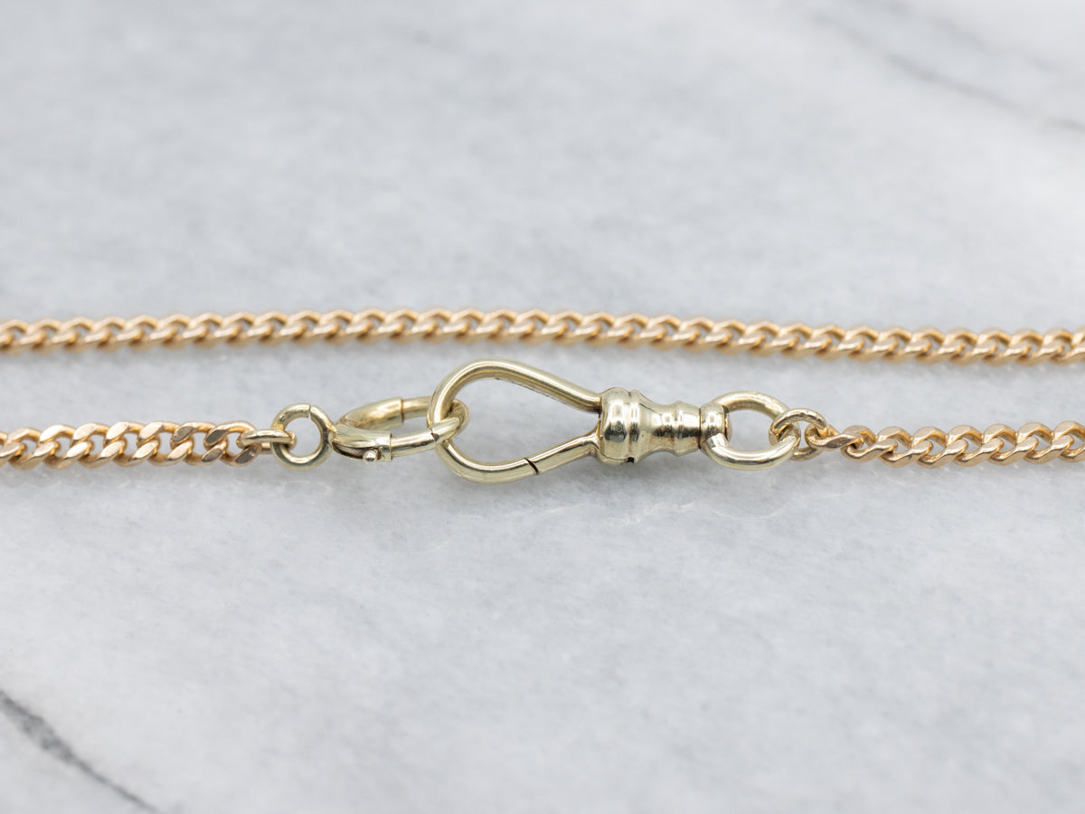 Vintage Gold Curb Link Pocket Watch Chain with Dog Clip Clasp