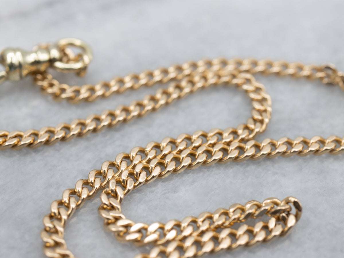 Vintage Gold Curb Link Pocket Watch Chain with Dog Clip Clasp