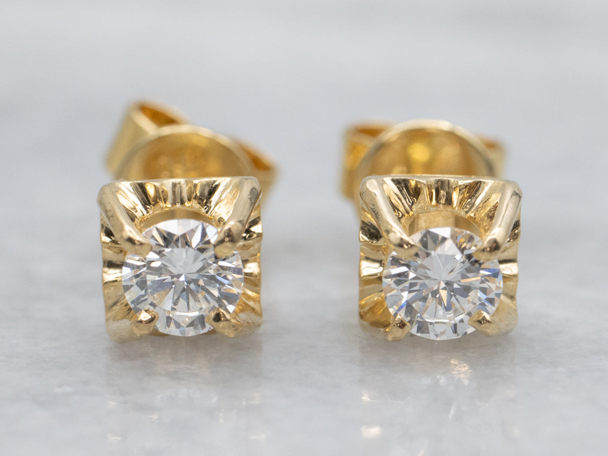 Illusion-Set Brilliant 18K Yellow Gold Diamond Stud Earrings