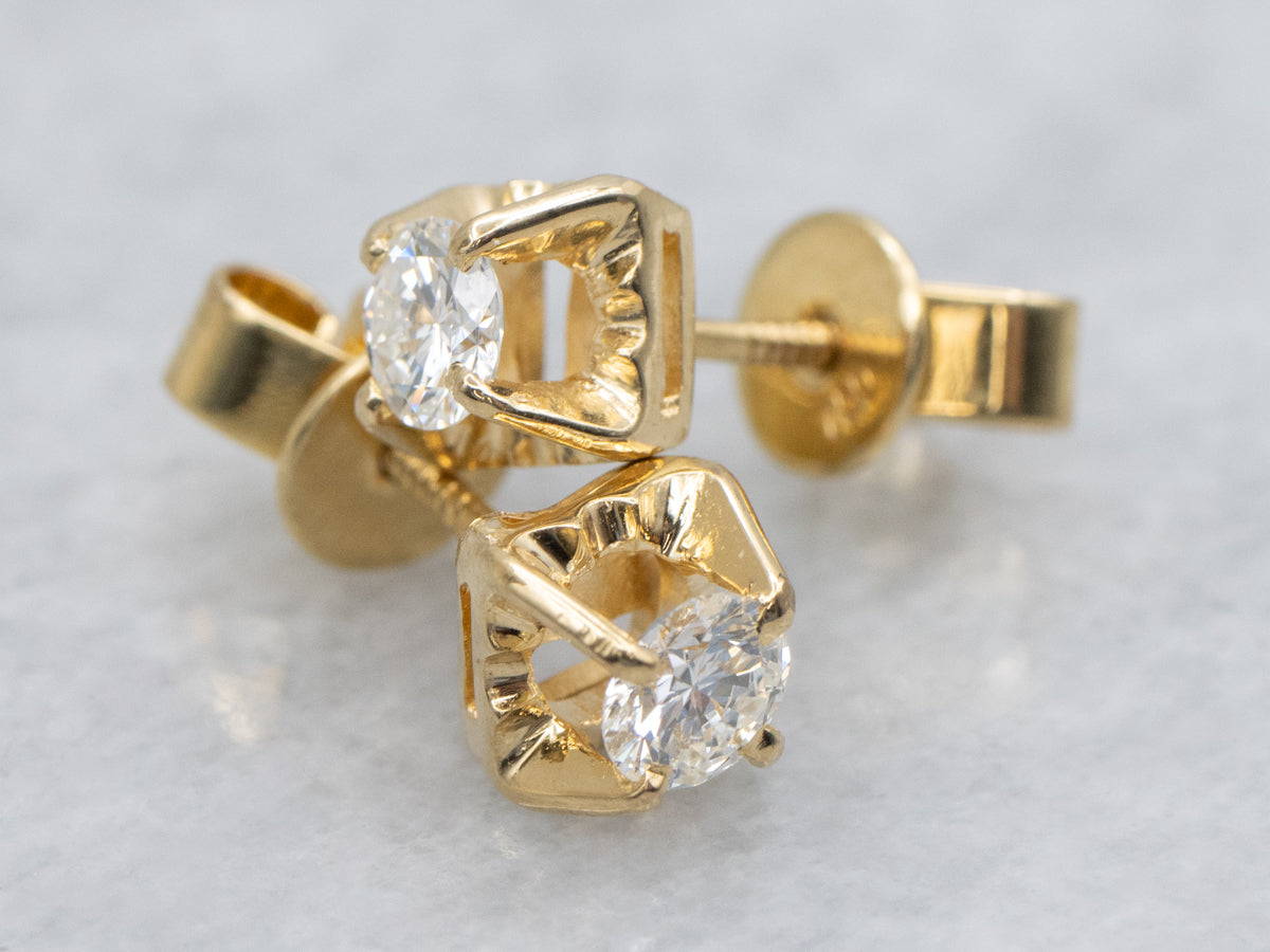 Illusion-Set Brilliant 18K Yellow Gold Diamond Stud Earrings