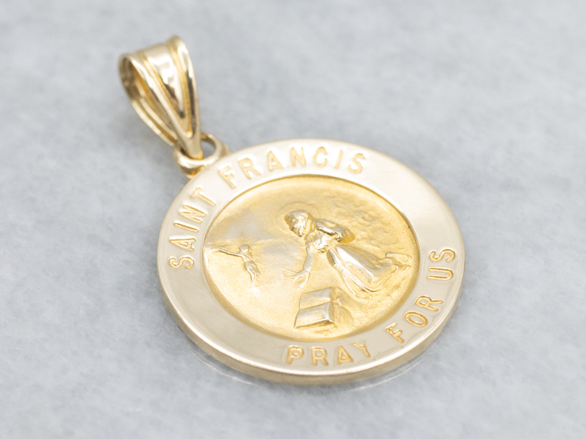 Saint Francis Yellow Gold Religious Disc Pendant