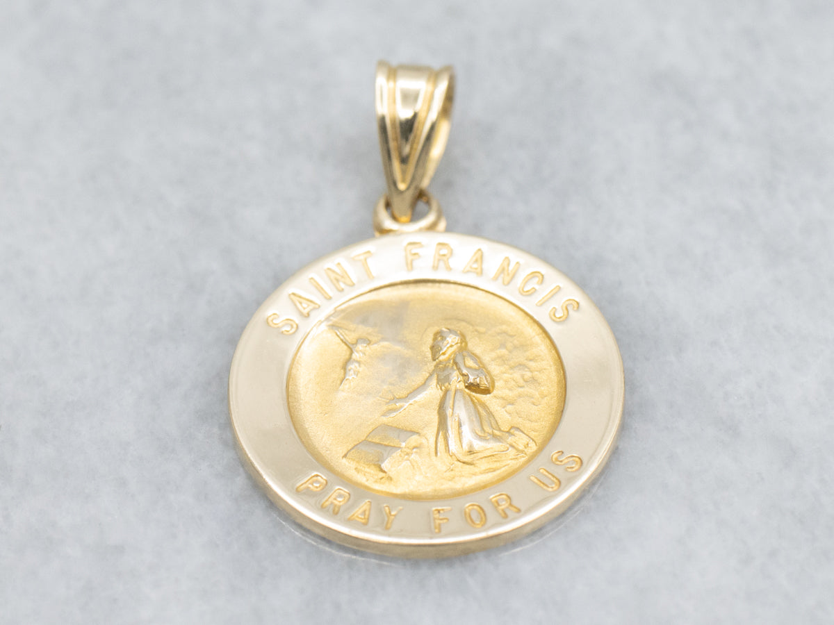 Saint Francis Yellow Gold Religious Disc Pendant