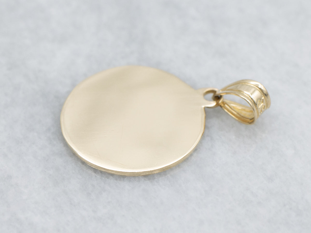 Saint Francis Yellow Gold Religious Disc Pendant