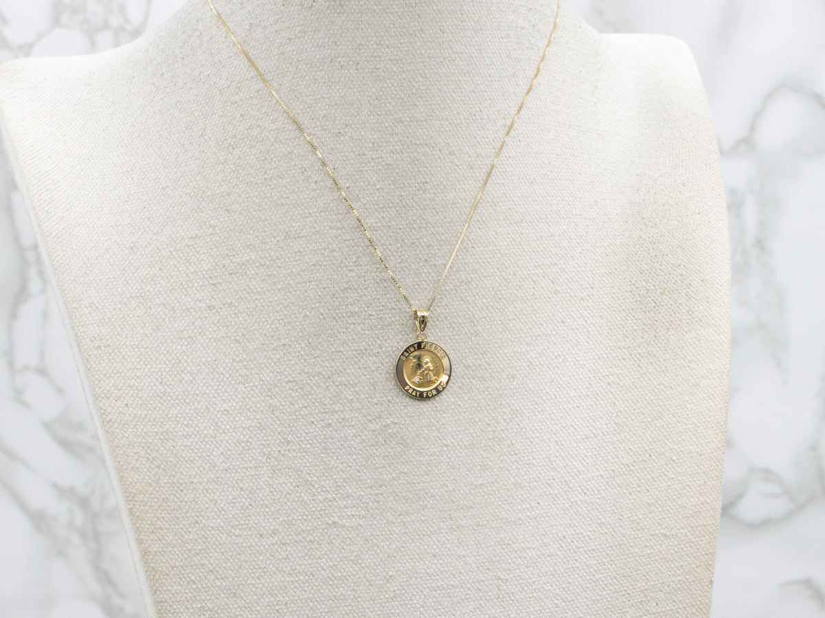 Saint Francis Yellow Gold Religious Disc Pendant