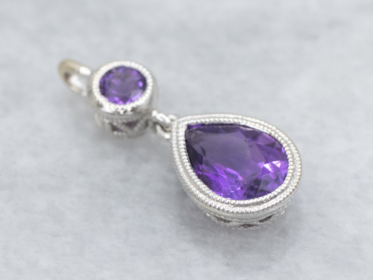 Modern Double Amethyst White Gold Gemstone Drop Pendant