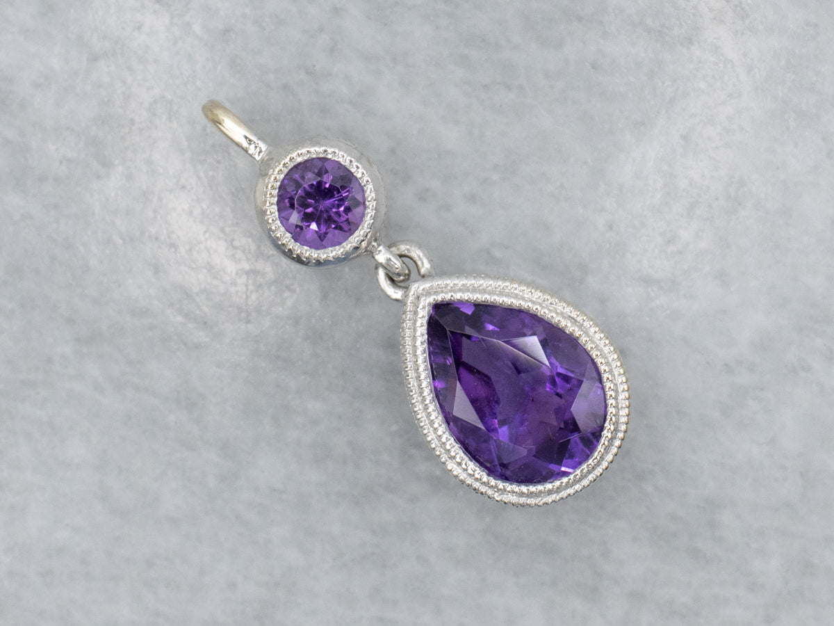 Modern Double Amethyst White Gold Gemstone Drop Pendant