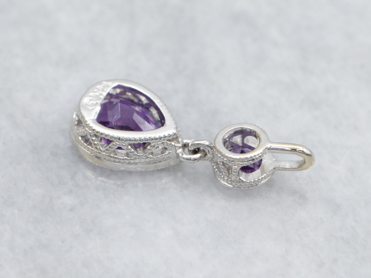 Modern Double Amethyst White Gold Gemstone Drop Pendant