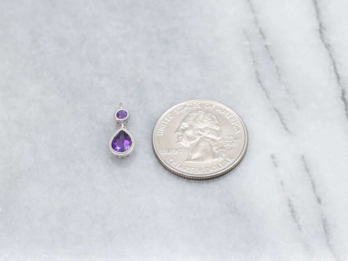 Modern Double Amethyst White Gold Gemstone Drop Pendant
