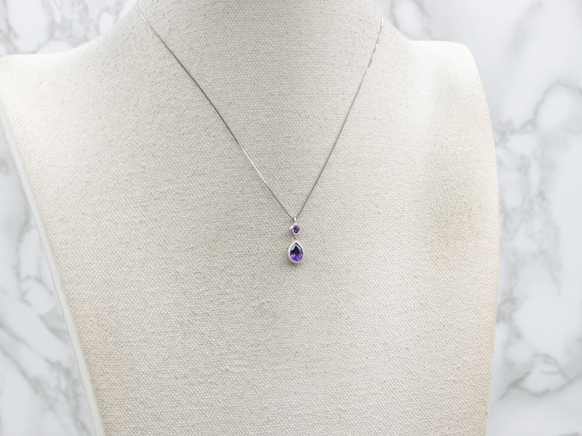 Modern Double Amethyst White Gold Gemstone Drop Pendant