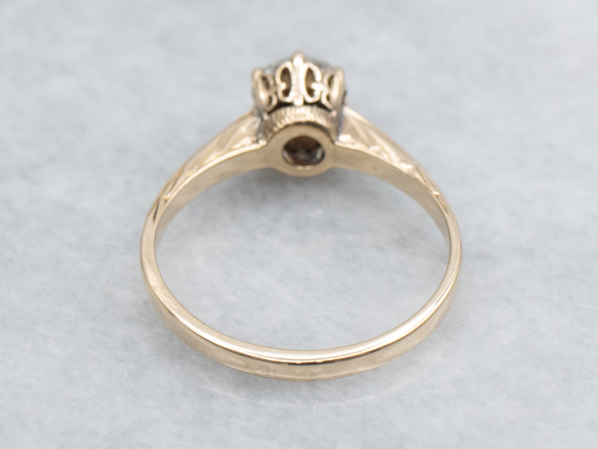 Antique Engraved Gold Diamond Solitaire Engagement Ring