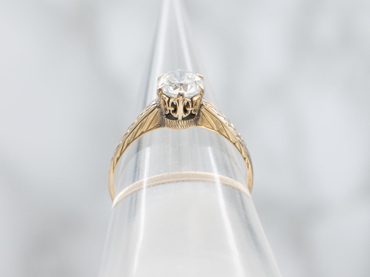 Antique Engraved Gold Diamond Solitaire Engagement Ring