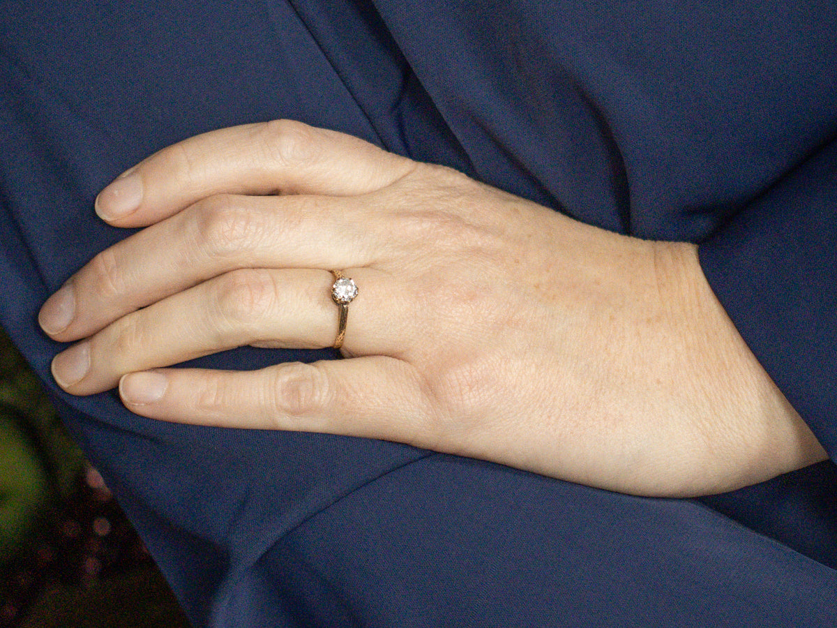 Antique Engraved Gold Diamond Solitaire Engagement Ring