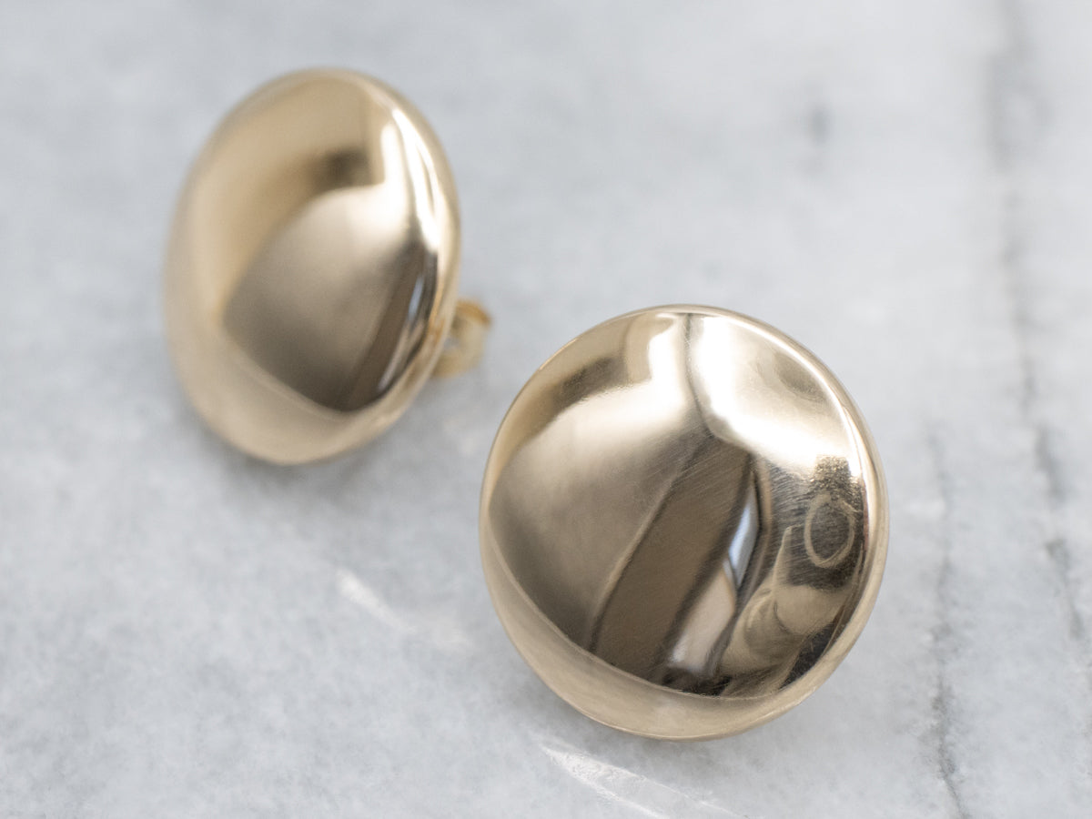 Domed Polished Gold Button Stud Earrings