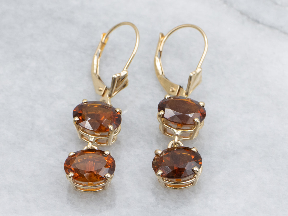 Yellow Gold Citrine Gemstone Drop Earrings