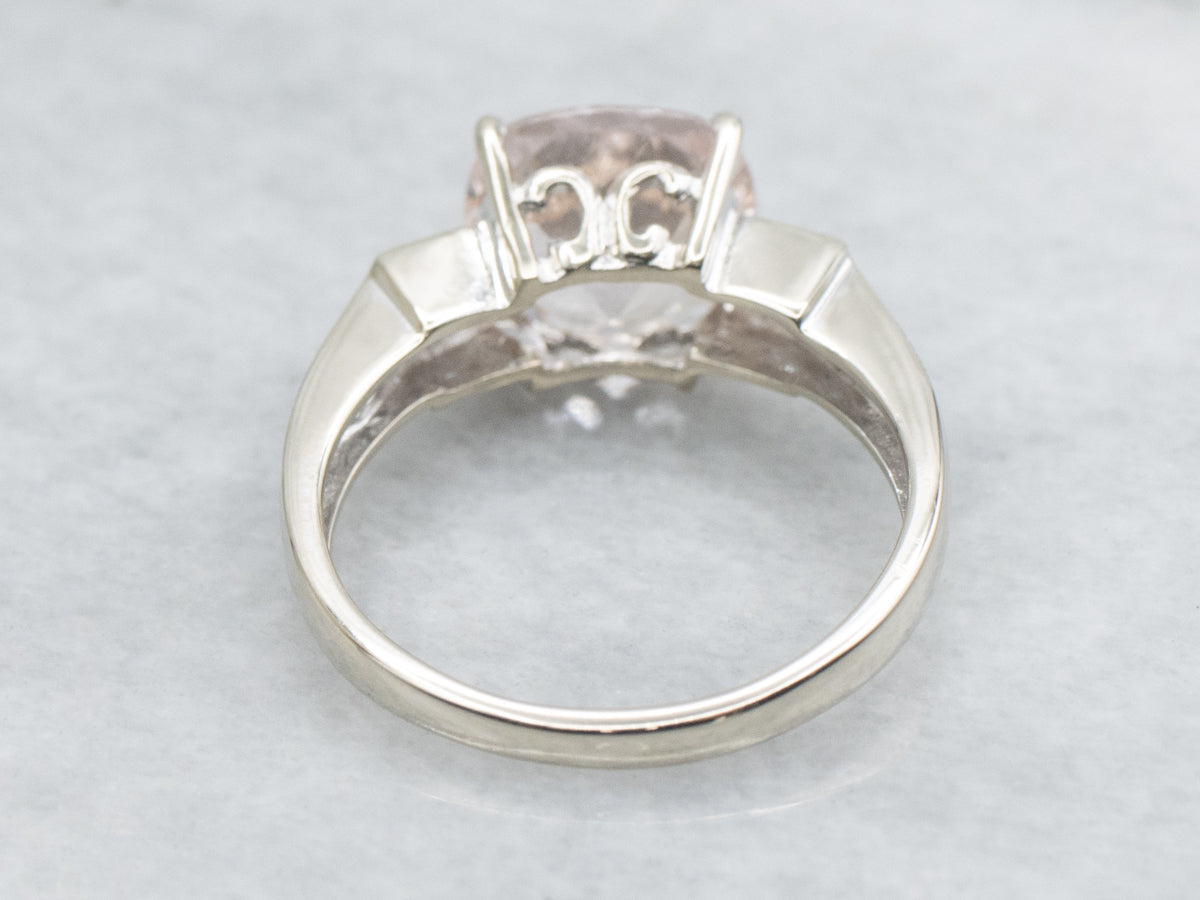 Cushion-Cut Morganite and Diamond Vintage White Gold Ring