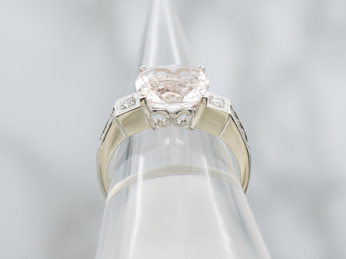 Cushion-Cut Morganite and Diamond Vintage White Gold Ring