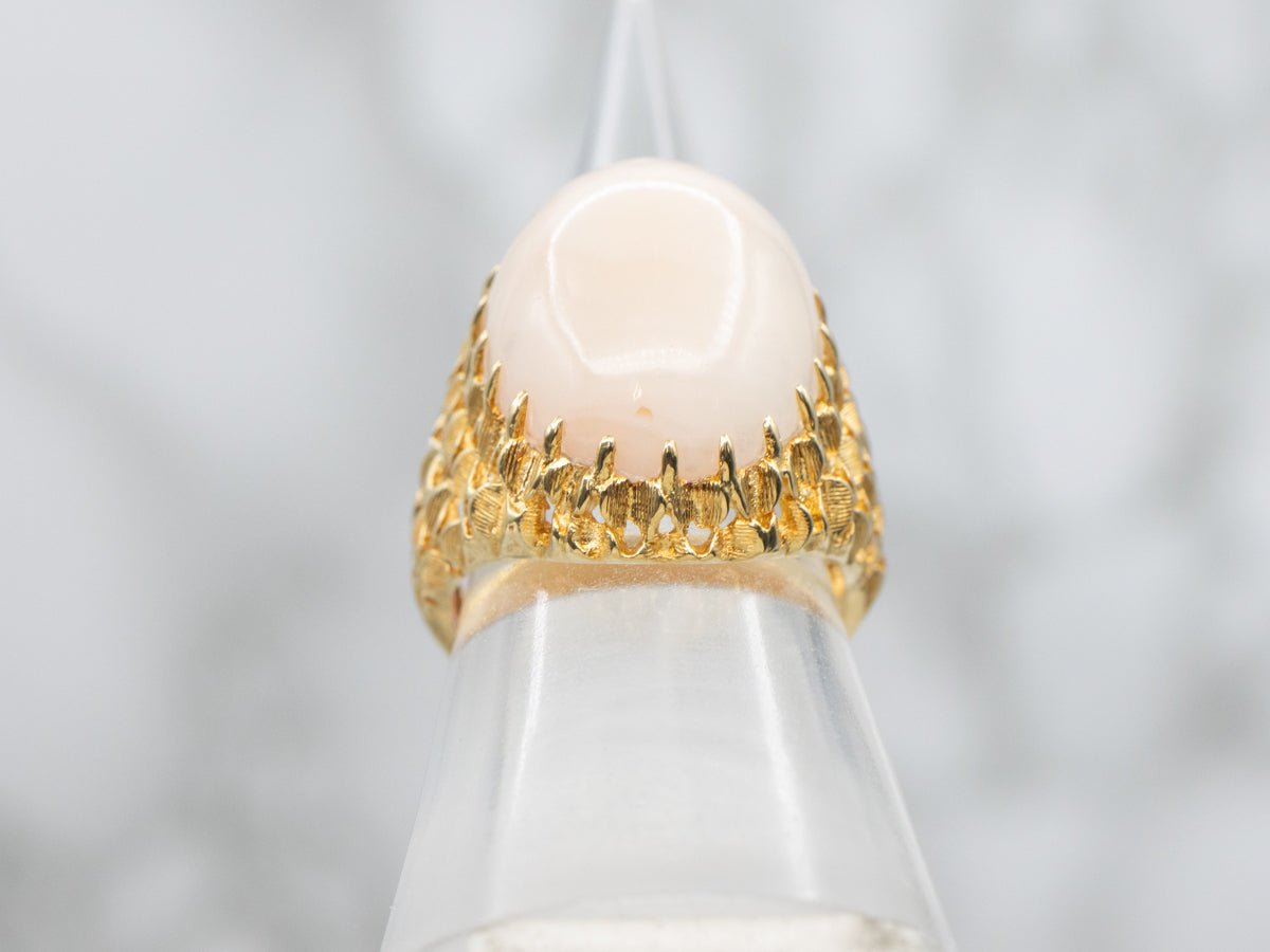 Bold 18-Karat Gold Pink Coral Cabochon Statement Ring