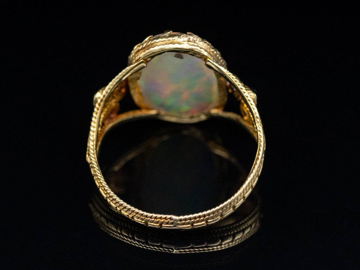 Vintage Opal Yellow Gold Split Shank Solitaire Ring