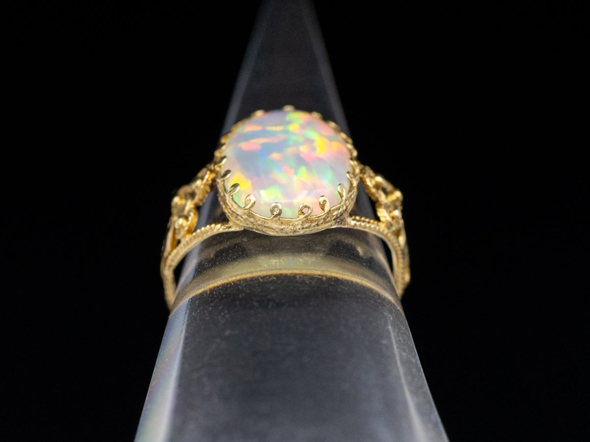 Vintage Opal Yellow Gold Split Shank Solitaire Ring