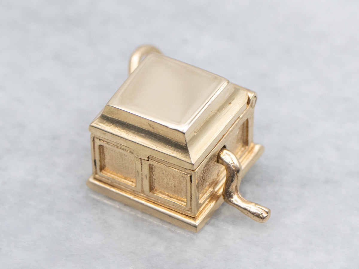 Vintage Gold Record Player Charm Pendant with Moving Parts