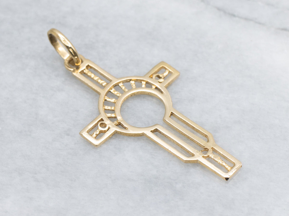 18-Karat Yellow Gold Open-Work Cross Pendant