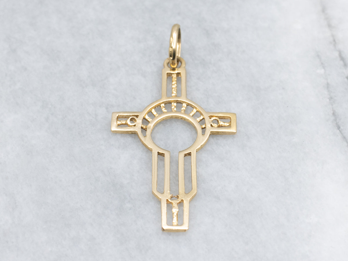 18-Karat Yellow Gold Open-Work Cross Pendant