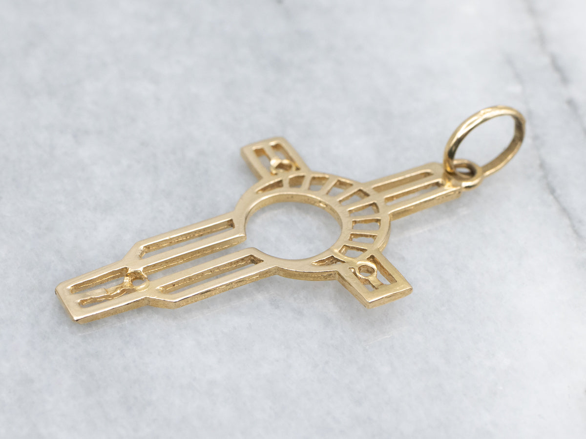 18-Karat Yellow Gold Open-Work Cross Pendant