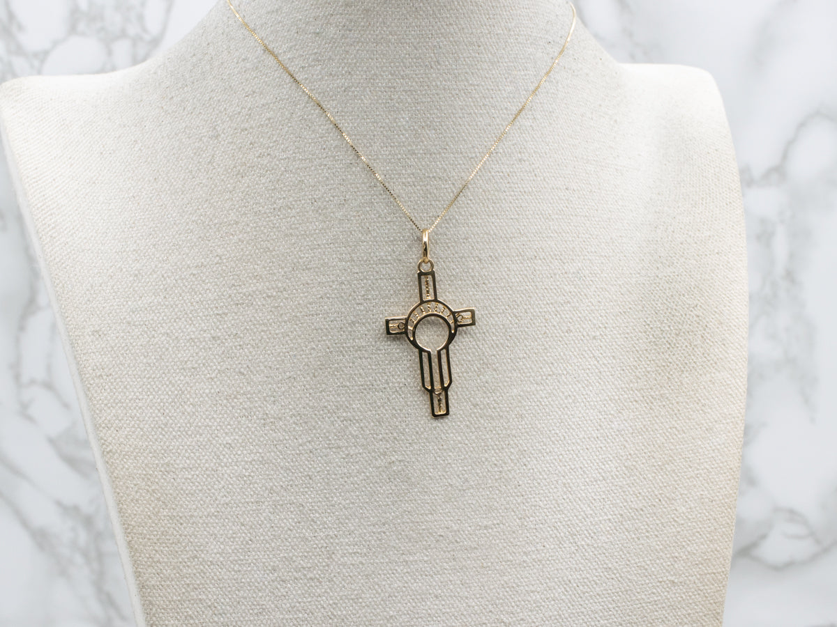 18-Karat Yellow Gold Open-Work Cross Pendant