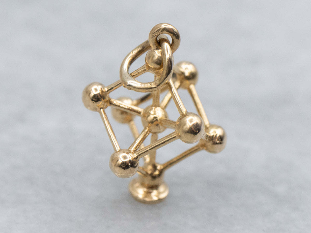 Atomic-Era Yellow Gold Cube Charm Pendant