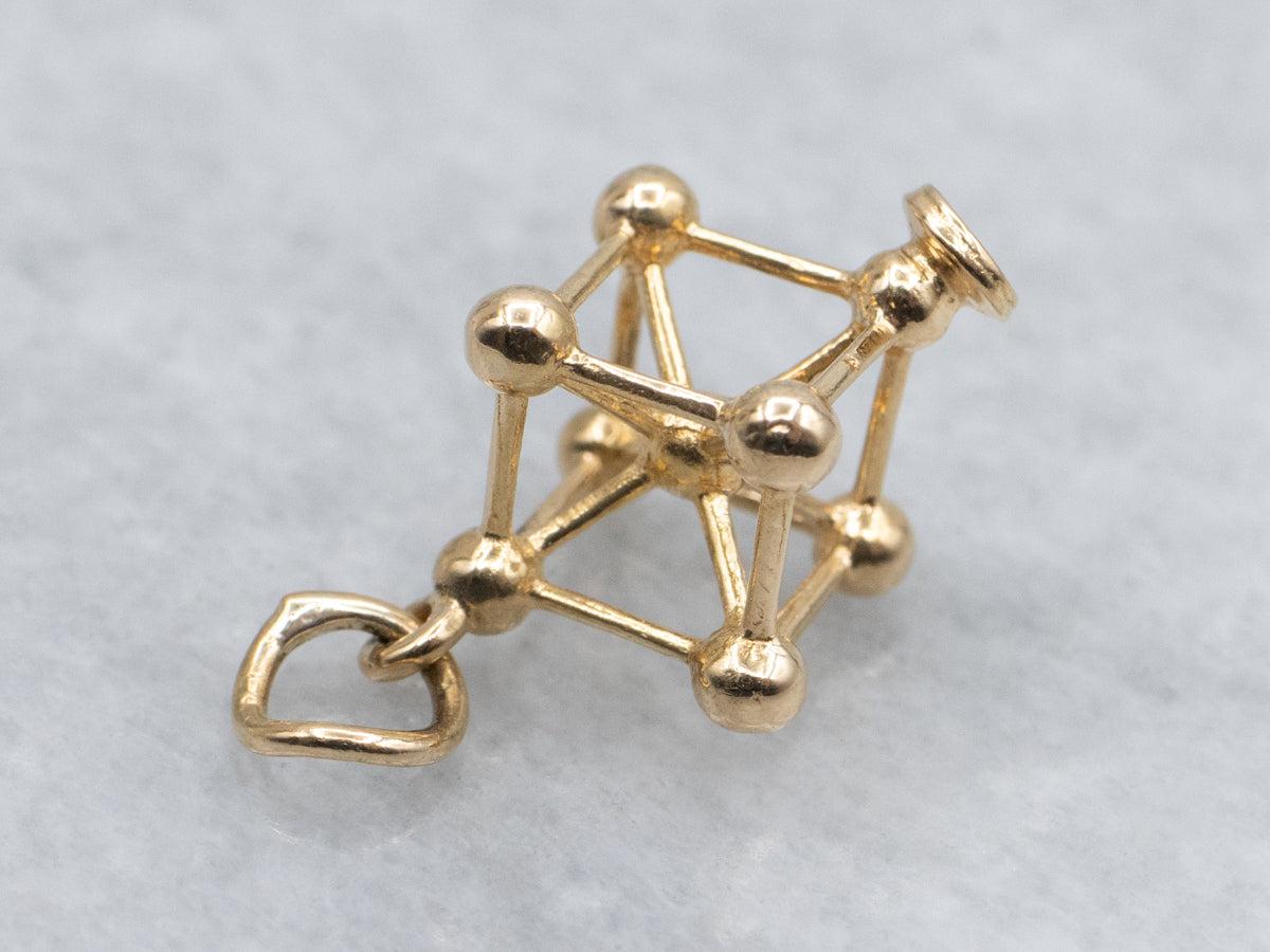 Atomic-Era Yellow Gold Cube Charm Pendant