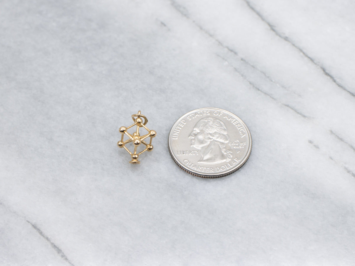 Atomic-Era Yellow Gold Cube Charm Pendant