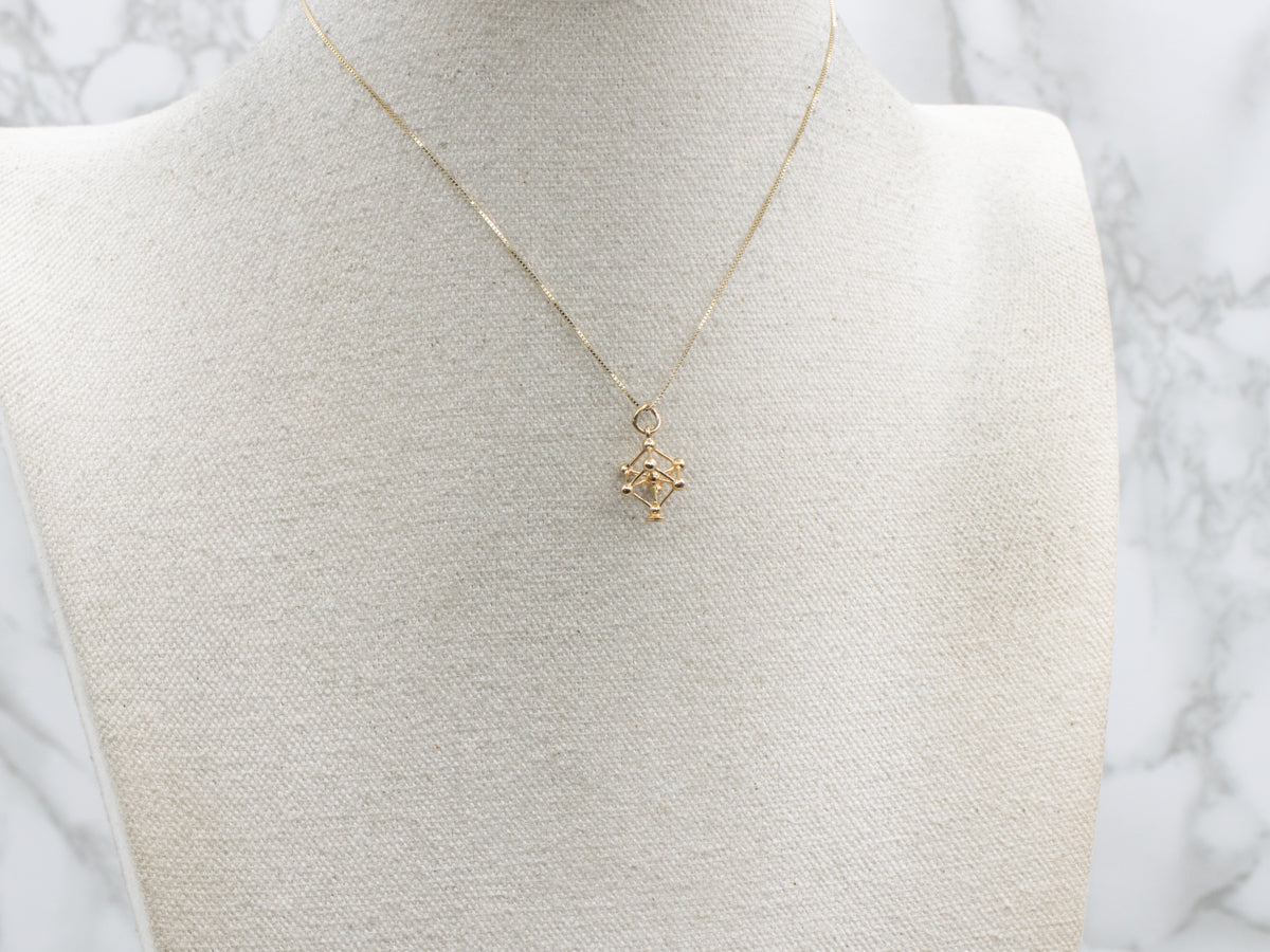 Atomic-Era Yellow Gold Cube Charm Pendant