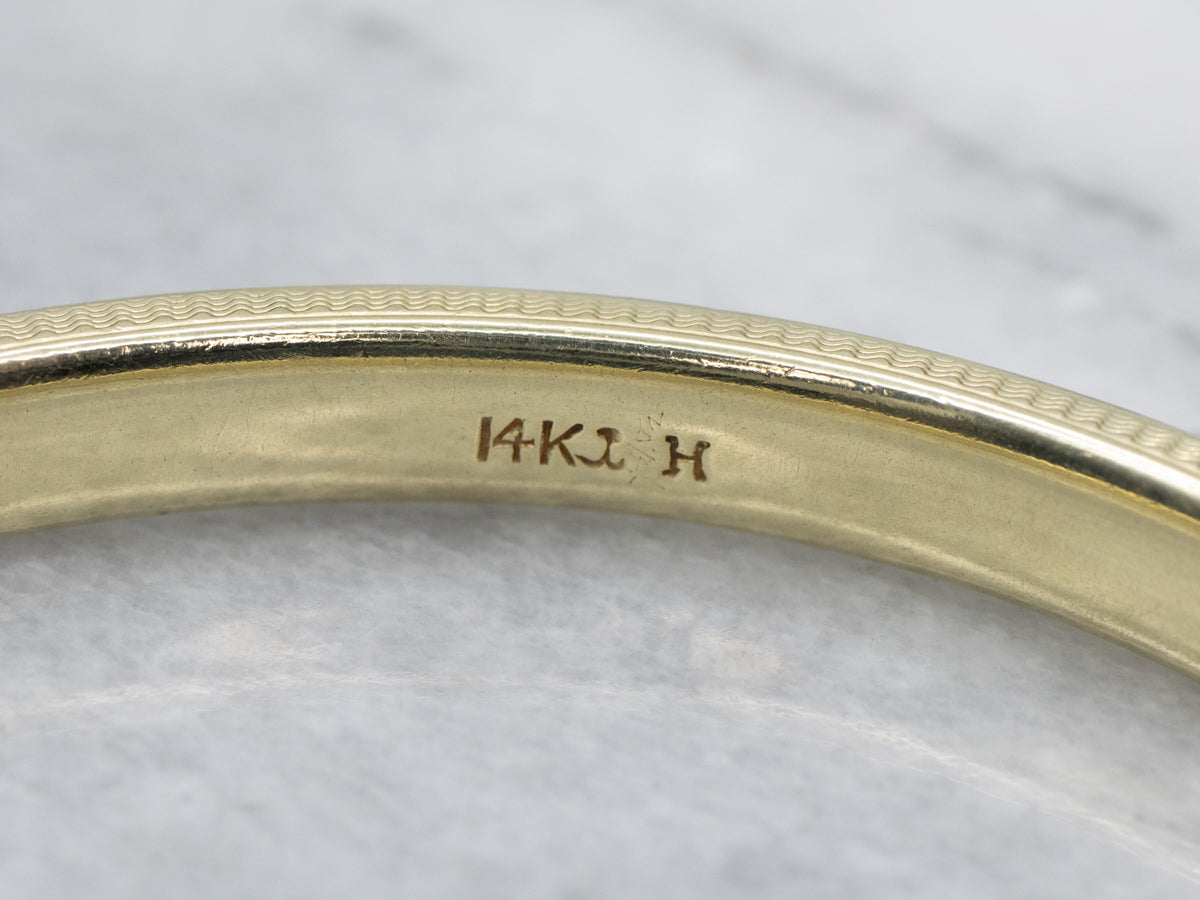 Vintage Etched Two-Tone Gold Princess Cut Diamond Bangle Bracelet