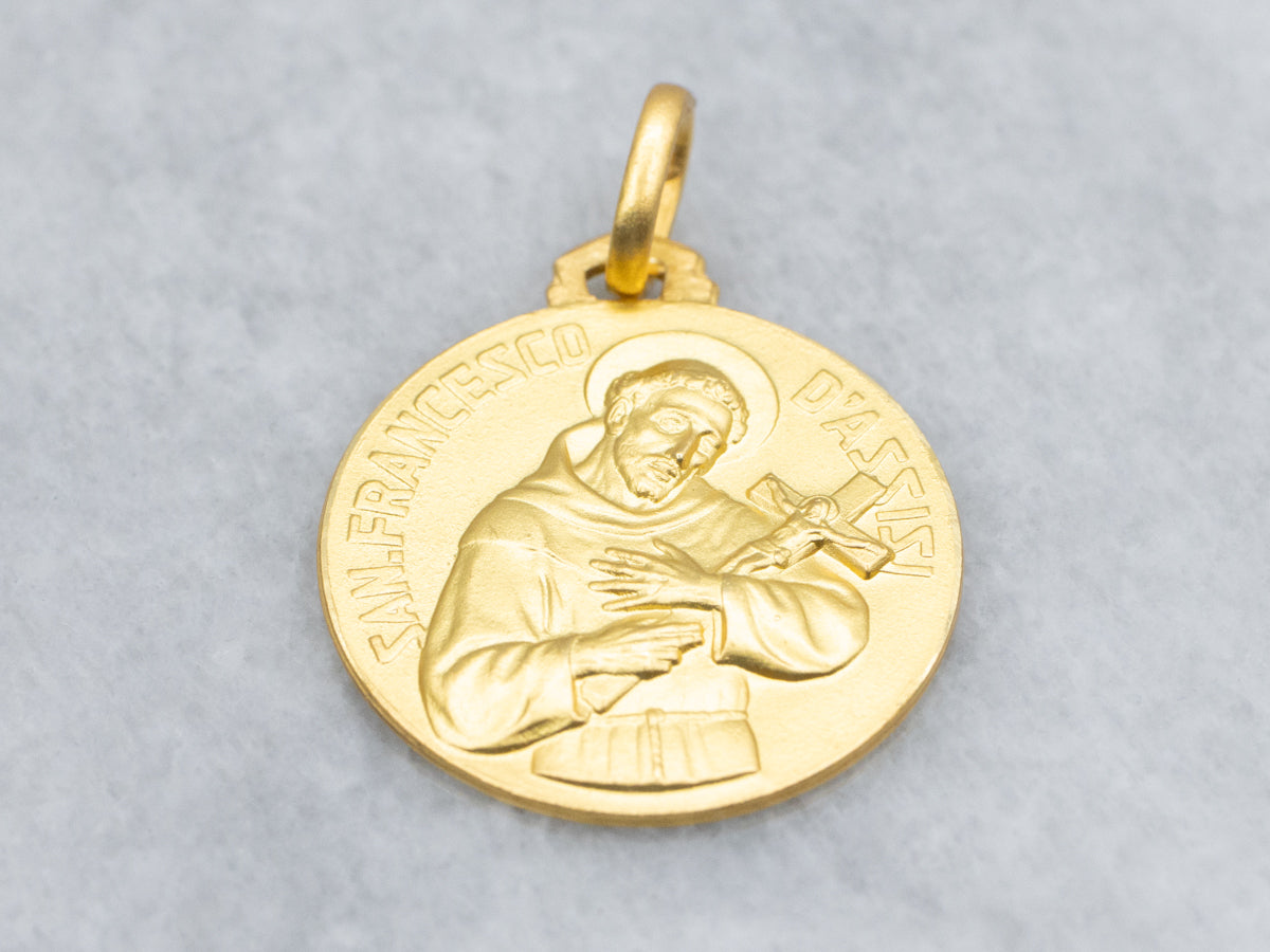 Saint Francis "San.Francesco D'Assisi" 18-Karat Gold Religious Pendant