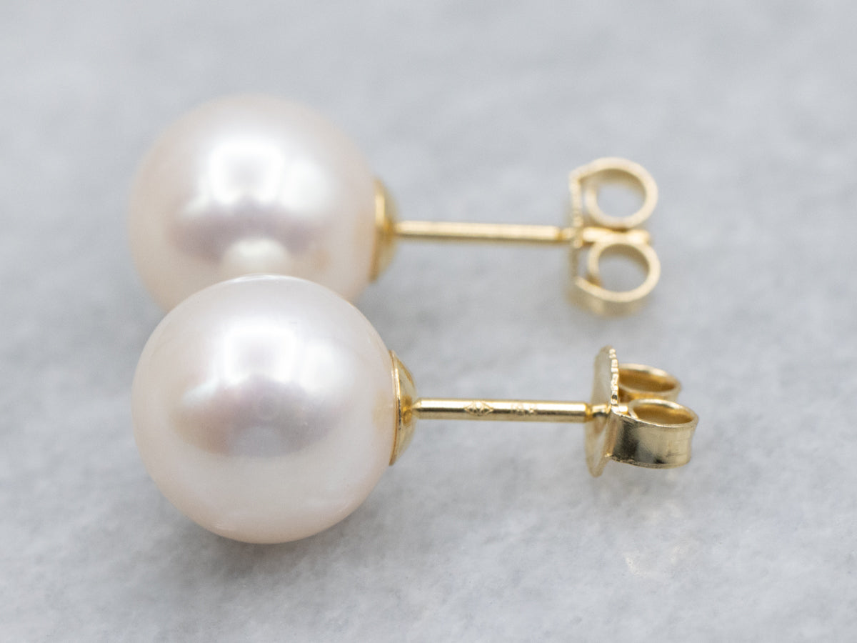 Saltwater Pearl Yellow Gold Stud Earrings