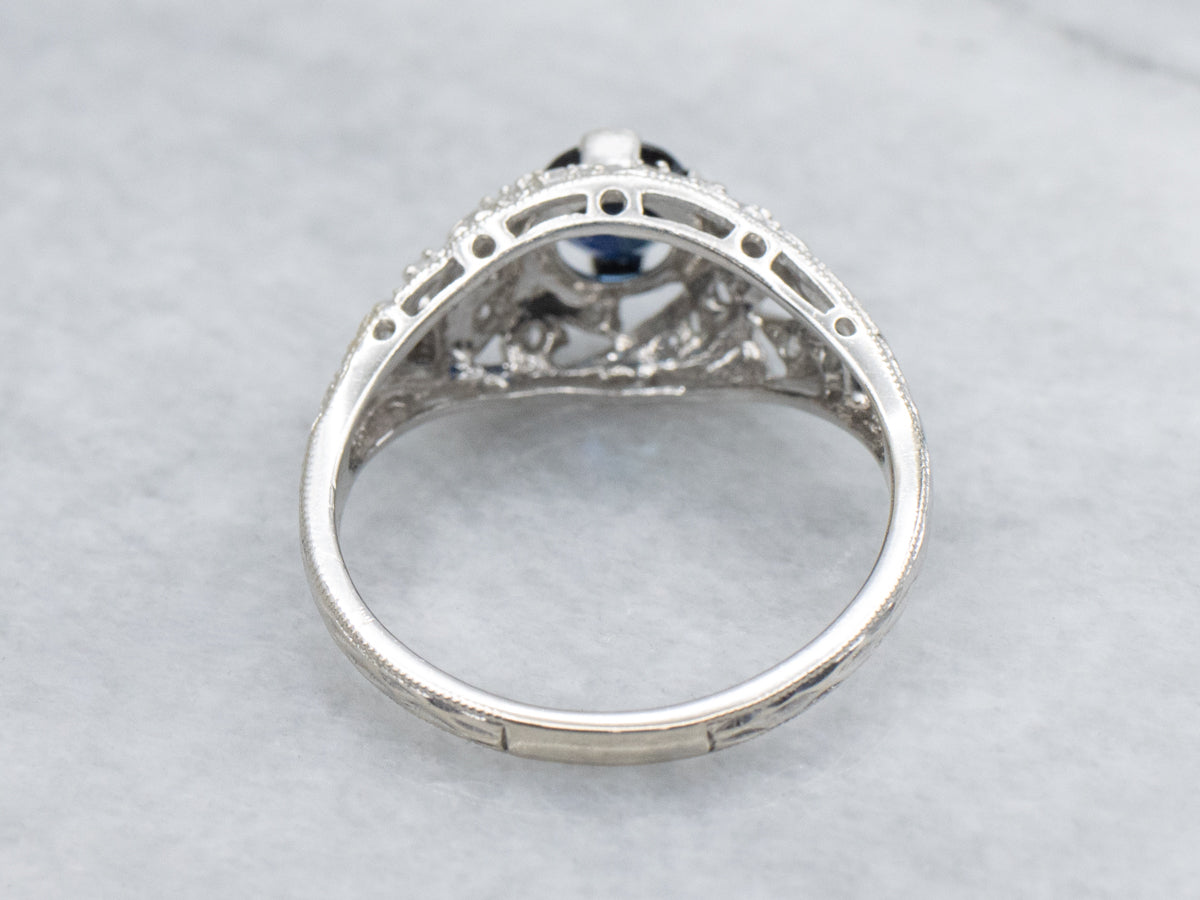 Navy Sapphire and Diamond Art Deco Era Ring
