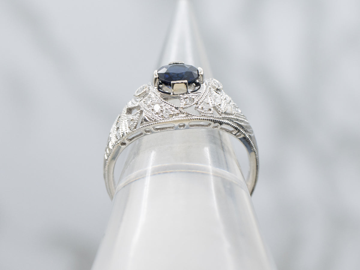 Navy Sapphire and Diamond Art Deco Era Ring