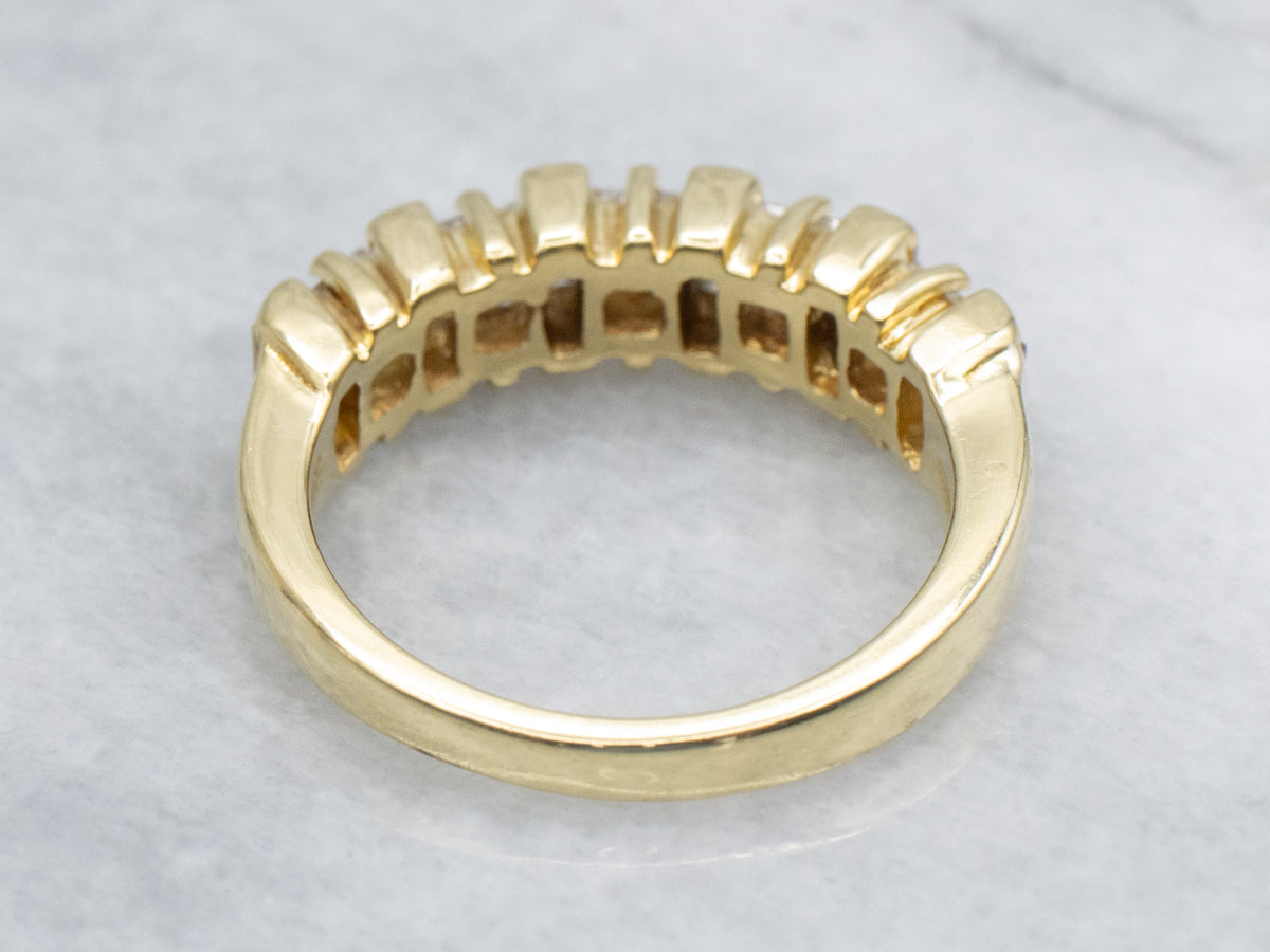 Baguette and Radiant Cut Diamond Yellow Gold Band