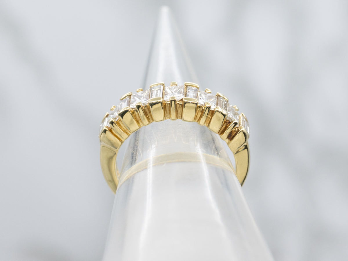 Baguette and Radiant Cut Diamond Yellow Gold Band