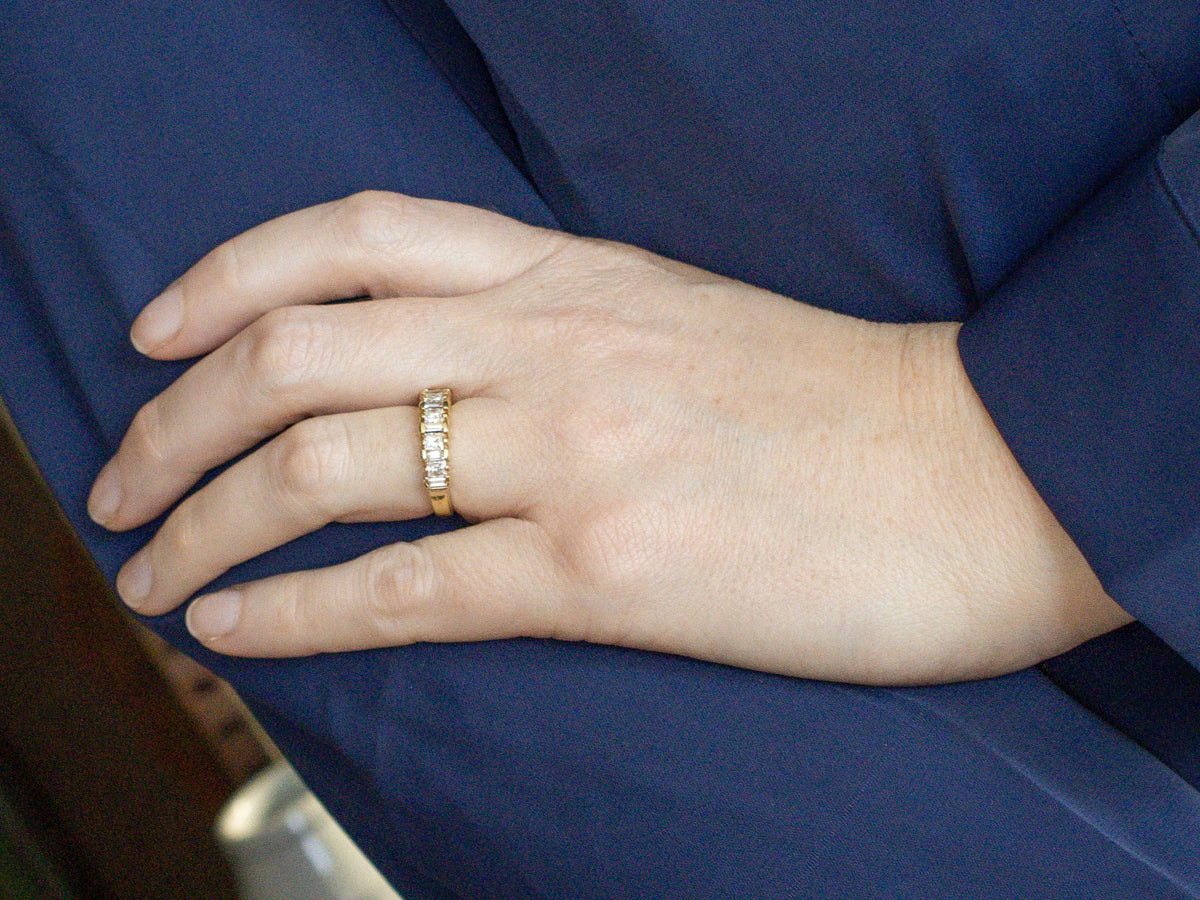 Baguette and Radiant Cut Diamond Yellow Gold Band