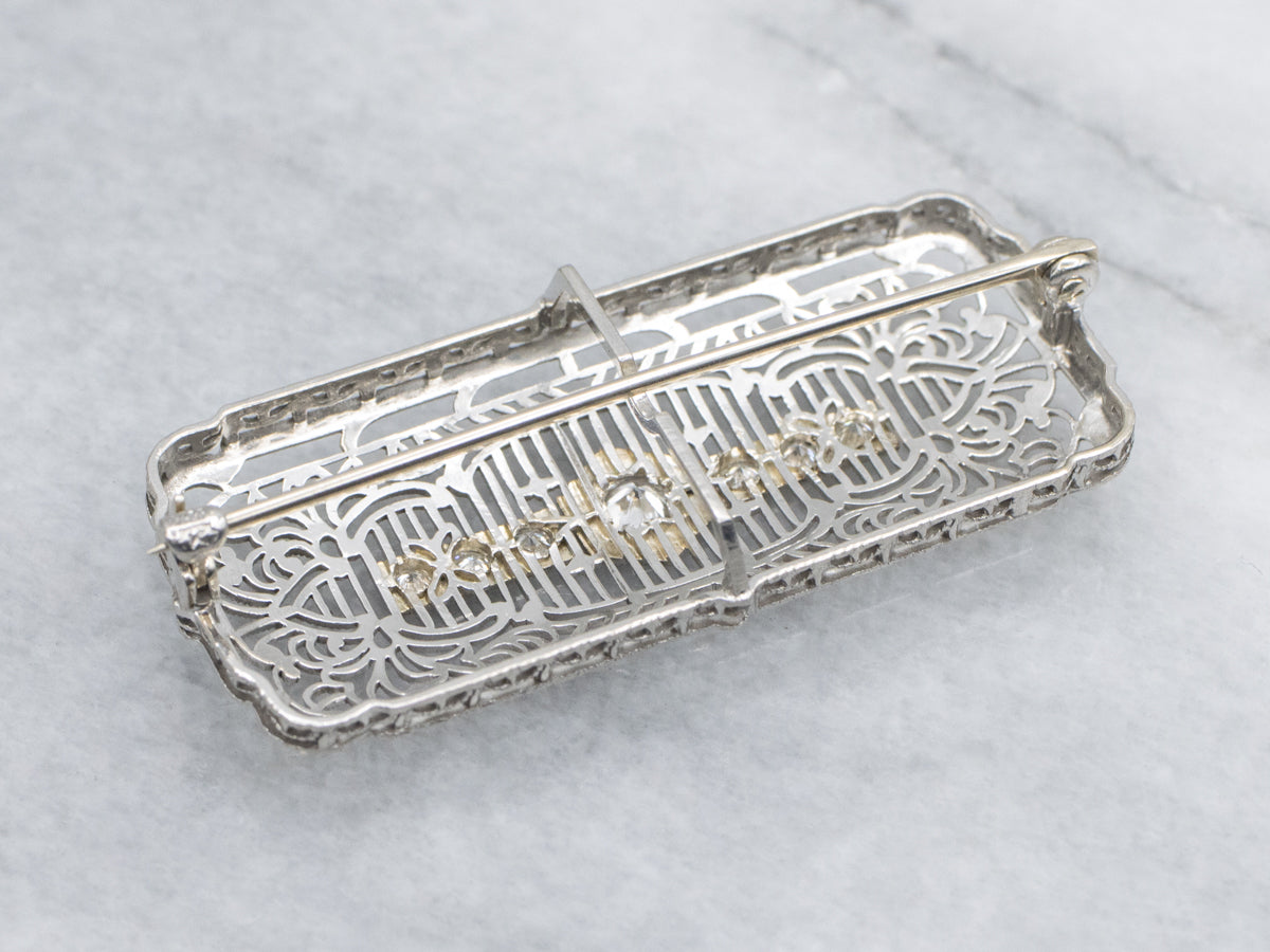 Diamond Filigree White Gold Art Deco Era Pin