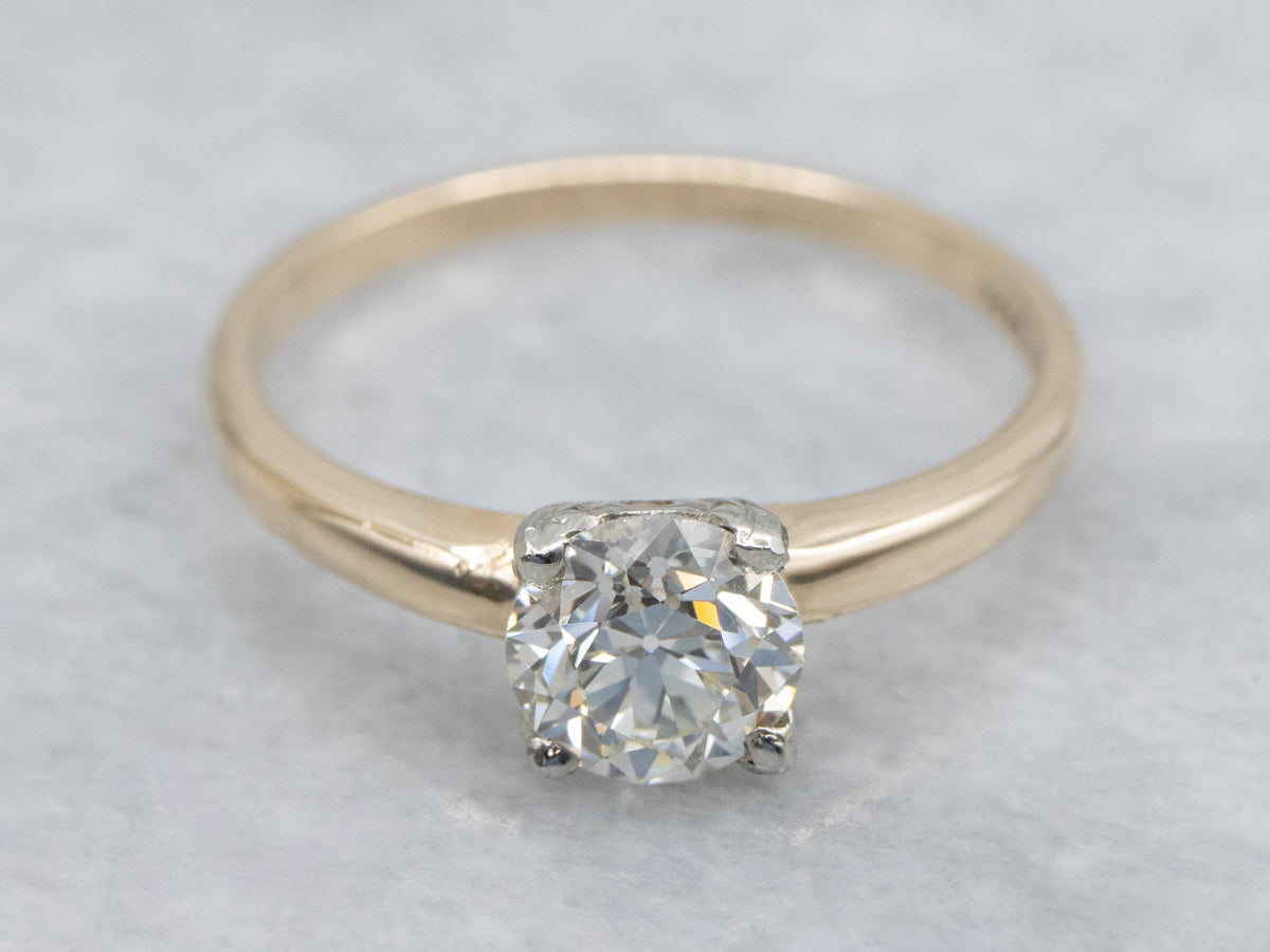 Old Mine Cut Diamond Solitaire Two Tone Engagement Ring