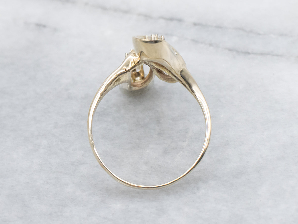 Modernist Looping Gold and Diamond Bypass Ring